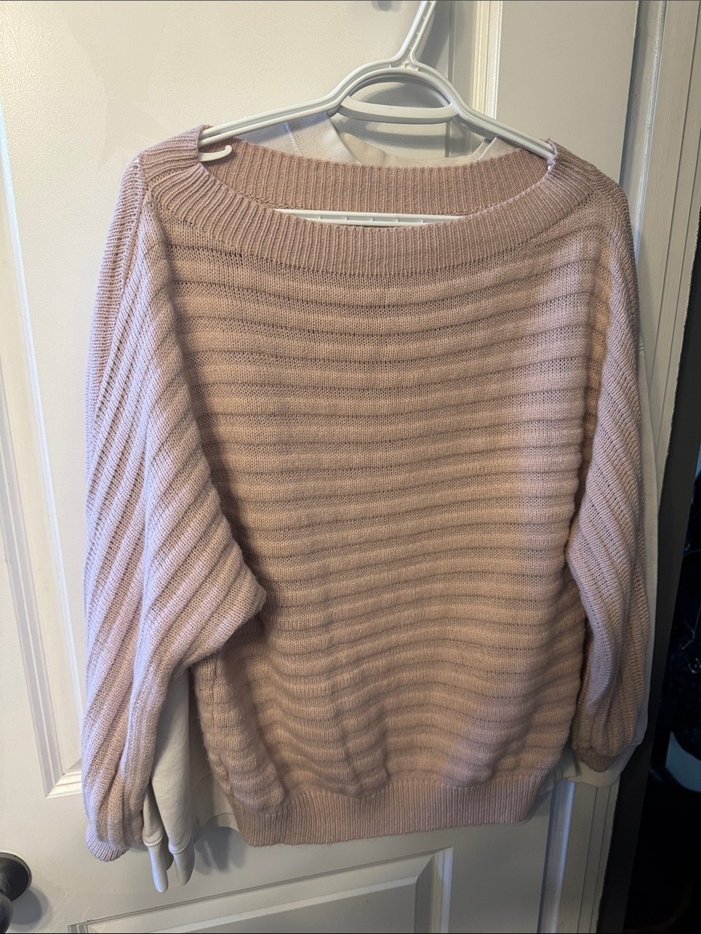 Women's Blush Pink Ribbed Boatneck Sweater